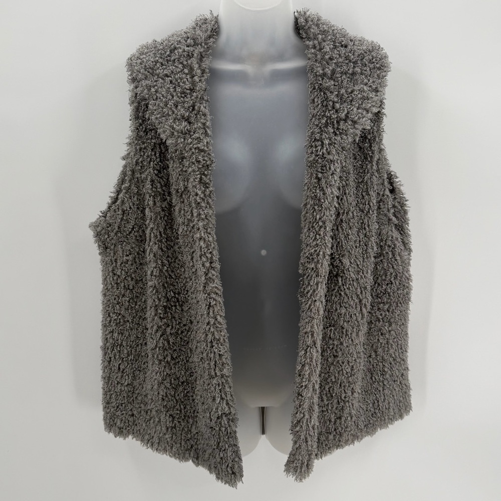 Krazy Kat Vest Women's L Gray Faux Fur Teddy Bear Boho Hippie Artsy Casual READ